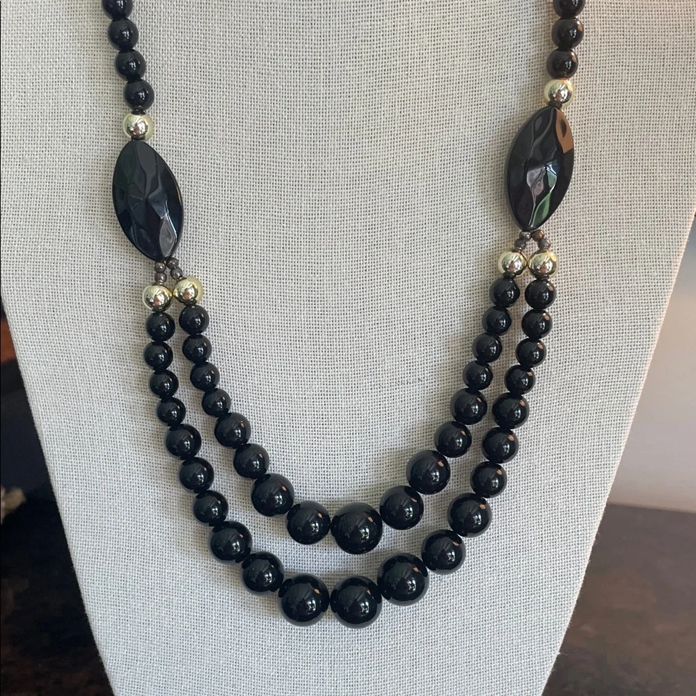 Elegant Black Beaded Double-Strand Necklace